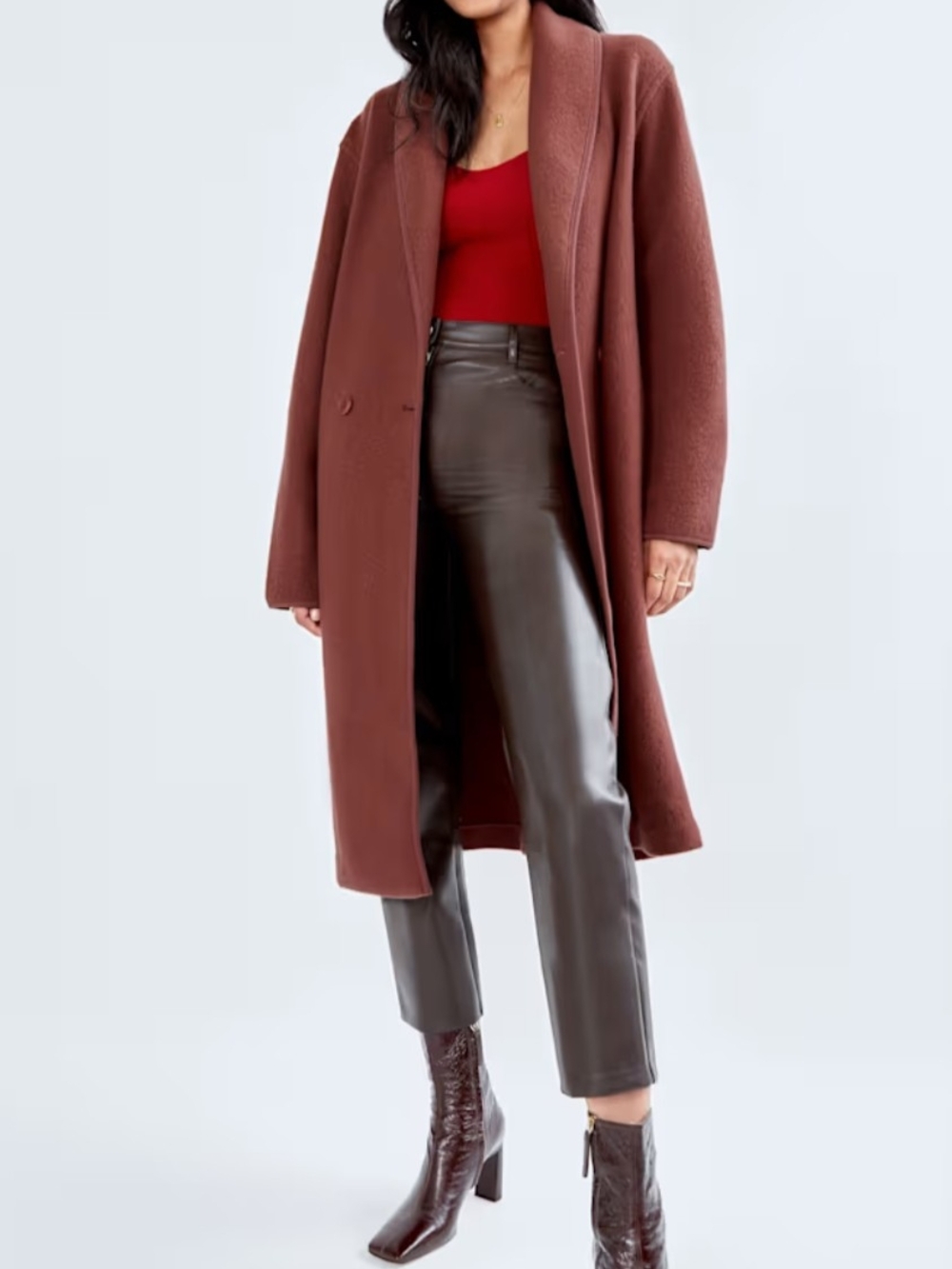 Wilfred Charlize 100% Merino Wool Long Coat Rust Large Aritzia Minimalist
